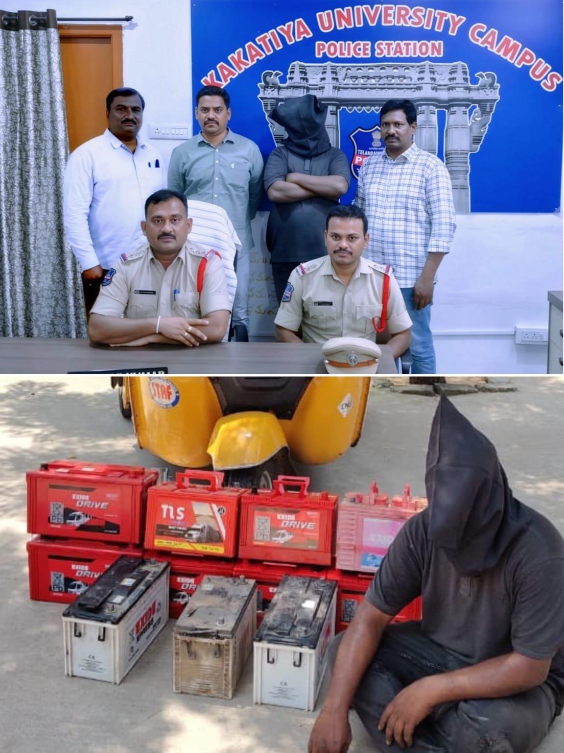 వాహనాల బ్యాటరీల దొంగ అరెస్ట్ రూ.లక్ష విలువైన 16 బ్యాటరీలు స్వాధీనం..ఐదు కేసులు ఛేదించిన కేయూసీ పోలీసులు
